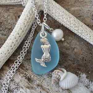 Hawaiian Jewelry Sea Glass Necklace, Mermaid Necklace Turquoise Blue Necklace,