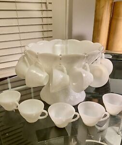 VIntage Milk Glass PUNCH Bowl COMPLETE SET In Box Anchor Hocking 12 CUP W LADLE