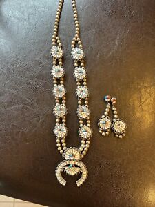 Zuni Sun Face Squash Blossom Necklace With Matching Earrings