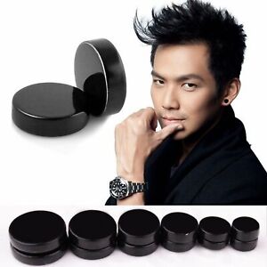 6-12mm Black Stainless Steel Magnetic Fake Gauges Earring Studs for Men Women
