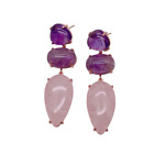 Natural Purple Amethyst Pink Rose Quartz Dangle Stud Earrings Gemstone Jewelry