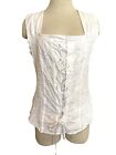 SCULLY Womens L White Shirred Lace Up Front Peruvian Cotton Sleeveless Top
