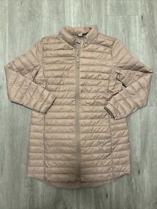 Old Navy Womens Petite M Pink/Beige Long Coat Lightweight Puffer Quilted