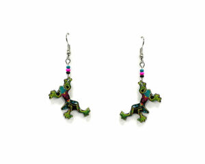 Floral Frog Earrings Tropical Animal Trippy Pattern Womens Nature Boho Jewelry