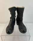 UGG Brea Black Suede/Leather Shearling Buckle Studded Platform Boots Size 9