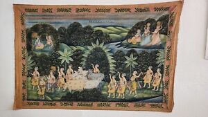New ListingOriginal Vintage Indian Pishwaa Painting On Silk 50x75 Rare Unframed Rare