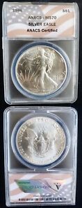 1986 American Silver Eagle $1 ANACS Certified MS70 Flag Label 24415
