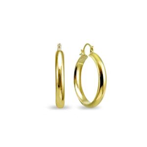 14K Gold 4x20mm Half Round Polished Lightweight Click-Top Hoop Earrings