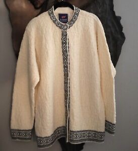 FOSSE Nordic 100% Wool Pewter Button Front Creme White Cardigan Sweater XXL
