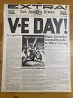 VINTAGE NEWSPAPER HEADLINE~WORLD WAR 2 GERMANY SURRENDERS V-E DAY WWII 1945