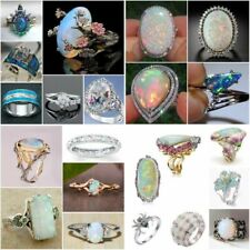 Fashion Silver Rings Women Jewelry Oval Cut Fire Opal Wedding Ring Gift Size6-10