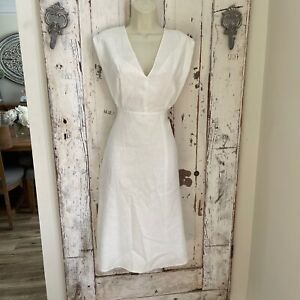Theory Deep V Easy Dress Size 6 Woman's White Pure Linen Career Cocktail Dress