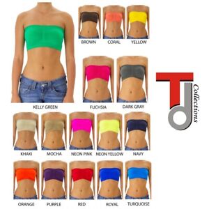 Womens Strapless Padded Bra Bandeau Tube Top Removable Pads Seamless Crop Colors