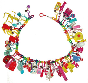 Vintage 1980s BELL Plastic Charm NECKLACE w/ 48 CHARMS