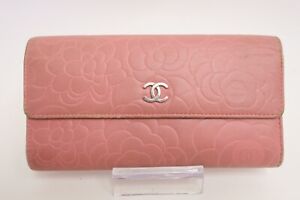 Authentic CHANEL Camellia Leather Bifold Long Wallet #27444