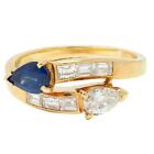 French Vintage Pear Cut 1.47 CTW Diamond Sapphire Bypass Channel Ring