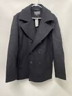 Slate & Stone Mens XL Black Double Breasted Over Trench Coat Top Wool Peacoat
