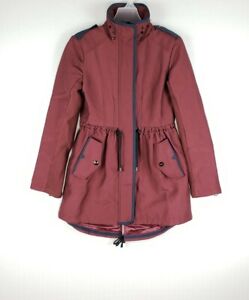 Sam Edelman Studded Military Style Women's Full Zip Burgundy Size M Trench Coat.