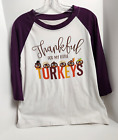 Thankful For My Little Turkeys Raglan 3/4 Sleeve Teacher Shirt Baseball Tee M