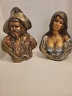 VTG 1977 PIRATE GYPSY WENCH CERAMIC STATUE FIGURINE BUST SET BY HOLLAND MOLD