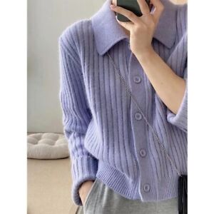 Sweet Style Womens Turn-down Collar Wool Button Sweaters Warm Cashmere Cardigan