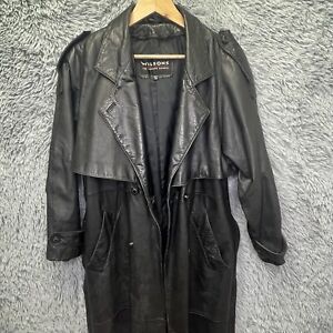 Vintage 90s Wilsons Leather Jacket Women’s Y2K Long Trench Coat Black MediumP