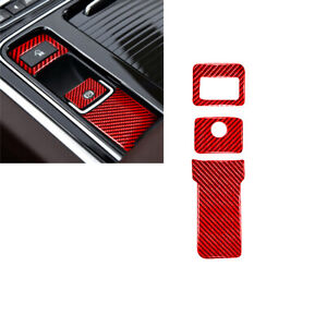 3PC For Jaguar F-Pace 2016-19 Red Carbon Fiber Parking Brake Switch Cover Trim