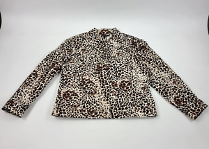 Lafayette 148 Womens Jacket Size 16 Animal Print Stand Collar Button Front
