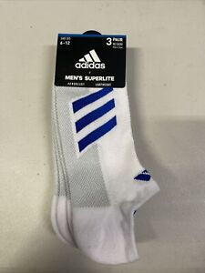 Men’s Superlite Blue Stripe Adidas No Show Socks Size 6-12 3 Pair