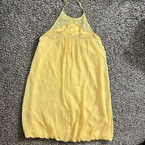 Vtg Y2K BCBG Paris Yellow Flower Embroidered 100% Silk Halter Neck Dress Size 2