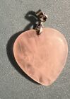 Vintage Sterling Silver Pink Rose Quartz Heart Pendant 2.2cm widen