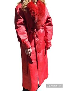 VTG Vintage HENIG FURS Red Leather Trench Coat Sz Small GUC