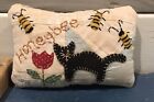 Primitive *Honeybee* Black Cat Flower Bees Pillow- Made From Vintage Quilt