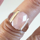 Vintage Faceted Rose Quartz Silver Tone Plated Ring Size 6.75