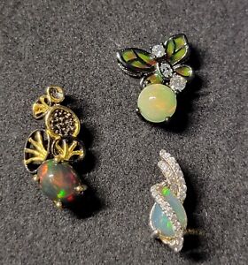 3 Ethiopian Opal 3 Piece Lot  925 Silver  Art Jewelry Necklace Pendants 1817