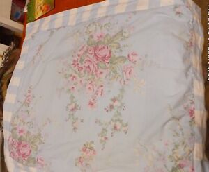 Vintage Simply Shabby Chic.. Blue With Pink Roses /Stripes Set Of 2 Shams
