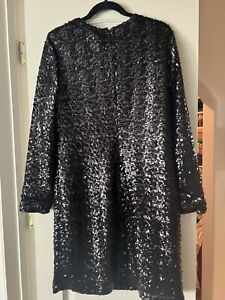 TORY BURCH SEQUIN DETAILED COCKTAIL BLACK DRESS SIZE XL