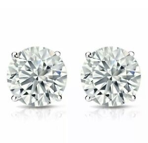 2Ct Round Cut Lab Created Diamond Screw Back Stud Earrings 14K White Gold Plated
