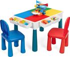 Kids Activity Table & 2 Chairs Set Play Set Furniture w/101 PCS Building Bricks