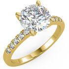 2.1 Ct Round Cut VS1/E Solitaire Pave Diamond Engagement Ring 14K Yellow Gold