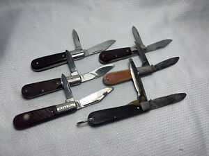 Vtg Barlow Style Knife Lot & 1 Boker Electricians Knife Saw Cut Derlin Handles