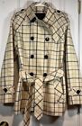 Coach Tattersall Ivory Plaid Short Belted Trench Coat, Size M. See Description.