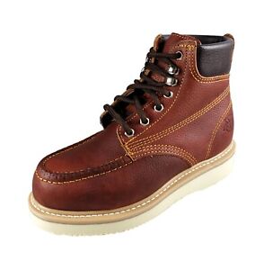 Men's Work Boots Slip Resistant Genuine Leather Lace Up 613 Moc Toe