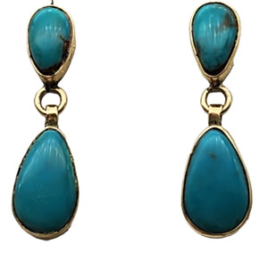 VINTAGE Pair of Solid 14k Yellow Gold / Turquoise Ladies Dangle Earrings