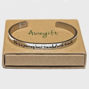 Life is a Journey Best Traveled with Friends Cuff Bracelet Silver Tone