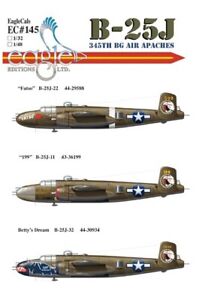 1/48 EagleCals Decals #48145 B-25J Mitchells 345th BG Air Apaches