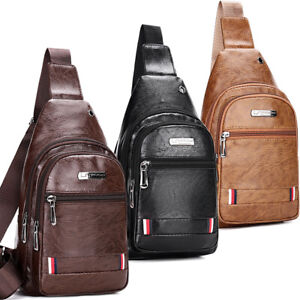 Mens Backpack Leather Sling Bag Chest Shoulder Fanny Pack Crossbody Sport Travel