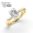 Emerald Solitaire Hidden Halo 18K Yellow Gold Engagement Ring, 2ct,Lab-grown IGI