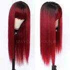 Long Ombre Red Synthetic Hair Wigs Full Bangs Heat Resistant Cosplay Party Wig