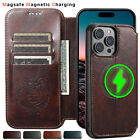 For iPhone 15 Pro Max 14 13 12 Pro Mag Safe Luxury Leather Wallet Card Flip Case